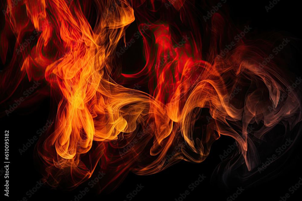 Fototapeta premium Colorful Fire Flames on a Dark Background, generative ai