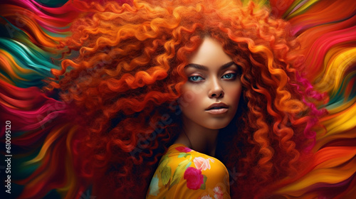 Vibrant and luscious curls framing the face, radiating elegance and confidence Generative AI