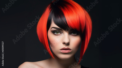 A sleek and chic bob haircut with sharp angles and a bold color gradient Generative AI