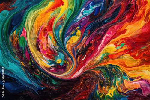 Colorful abstract swirls and lines in a rainbow of vibrant colors creating a dynamic and energetic background, generative ai