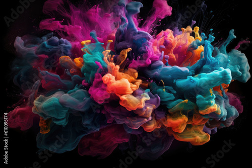 colorful explosion of ink swirls, blending together in a dynamic and vibrant display, generative ai