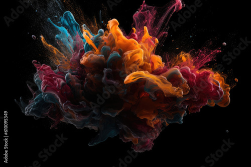 Colorful liquid splashes in mid-air against a black background creating a beautiful abstract art piece  generative ai