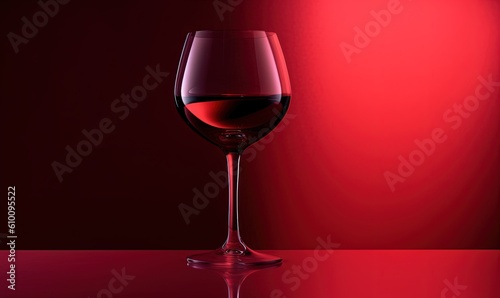  a glass of red wine sitting on a red table with a red wall in the back ground and a red wall in the back ground. generative ai