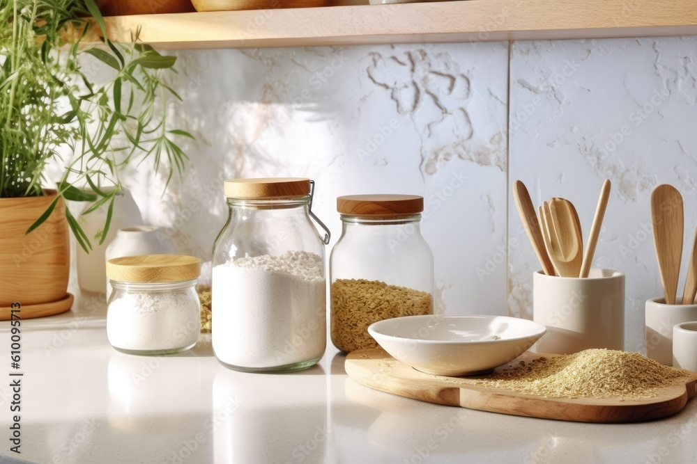 stock photo of Modern kitchen countertop with domestic view Photography AI Generated stock photo of Modern kitchen countertop with domestic view Photography AI Generated