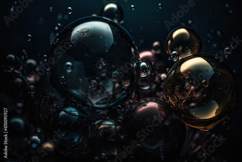 Dark and moody bubble textures with a mysterious and intriguing vibe, generative ai