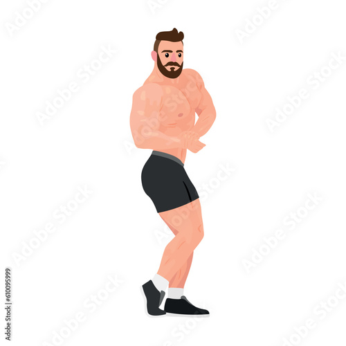 Muscled bodybuilder posing on white background