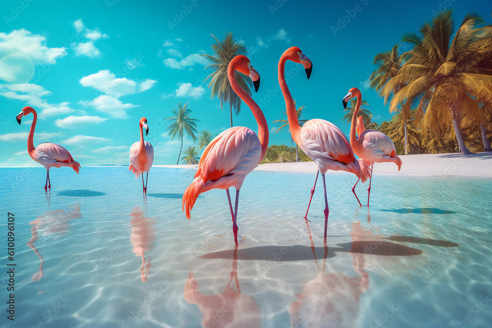 Obraz premium Summertime Paradise Captivating Summer Beach Photos for Your Vacation, Travel Tropical Island Dreams Jungle Trip Destination Bali Malé Cancún Phuket Kair Bora Bora Maldives Hawaii Fiji Generative AI