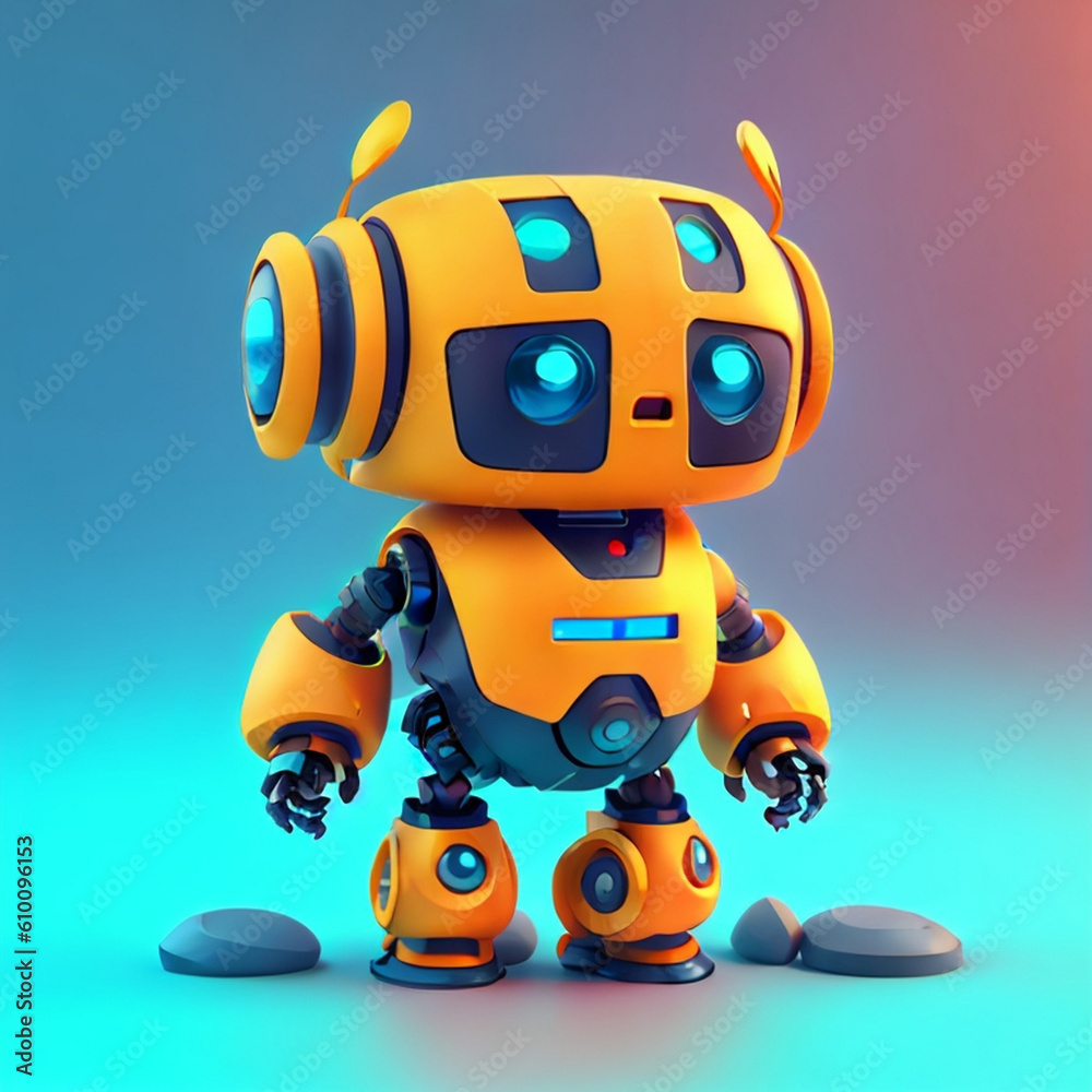 Tiny cute isometric cyberpunk robot