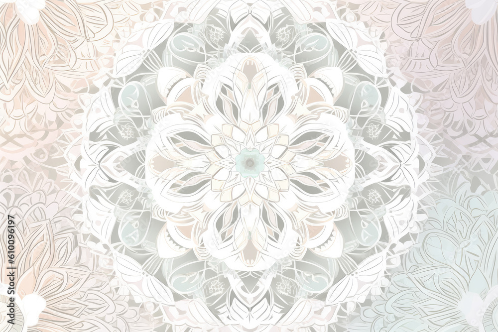 Delicate White and Pastel Mandala Pattern with Soft, Flowing Lines, generative ai Delicate White and Pastel Mandala Pattern with Soft, Flowing Lines, generative ai