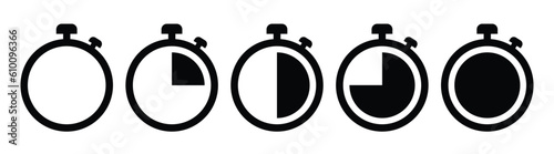 Timer icon collection. Set of timer and stopwatch icons. Countdown Timer vector icons. Symbol timer on transparent background. Vector illustration