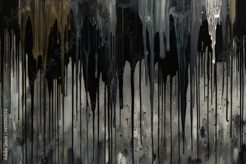 dramatic and moody wallpaper featuring paint drips in shades of black and grey, creating a powerful and brooding atmosphere that is both edgy and sophisticated, generative ai