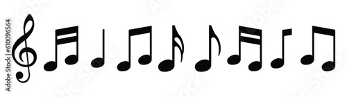 Music notes icons set. Music notes symbol. Black notes symbol on transparent background. Vector illustration	