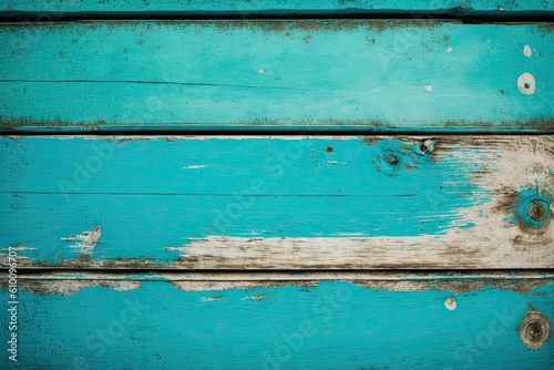Wooden board with a blue paint job. Vintage beach wood as a backdrop. Generative AI