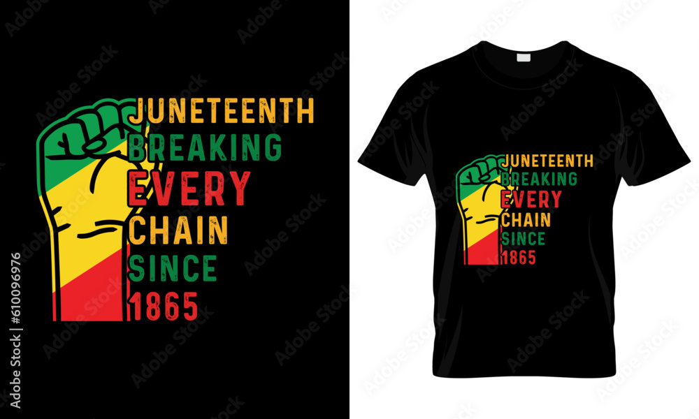 Fototapeta premium Happy Juneteenth day, Black History Month 19-06-1865. T-Shirt Vector Design Template,jjuneteenth breaking every chain since 1865.