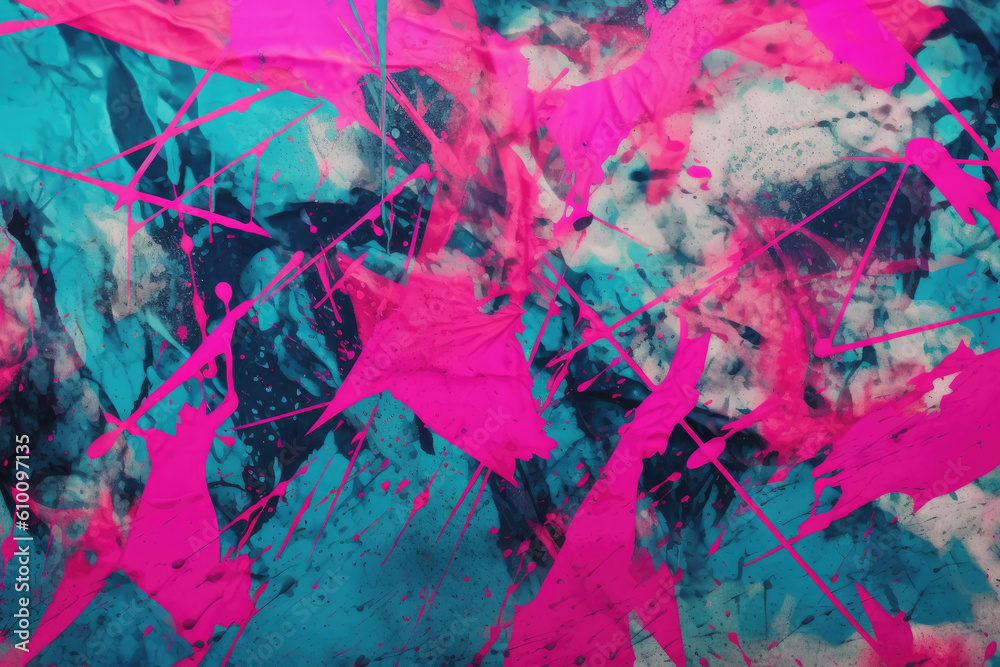 Electric pink and blue acid wash background with bold and striking lines and shapes, generative ai