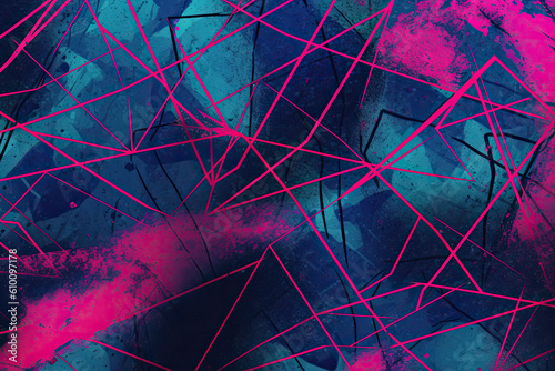 Electric pink and blue acid wash background with bold and striking lines and shapes, generative ai photo