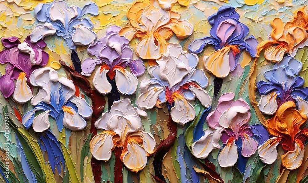 a painting of a bunch of flowers painted on a canvas with acrylic paint on the outside of the painting and the inside of the flowers painted on the outside of the canvas. generative ai a painting of a bunch of flowers painted on a canvas with acrylic paint on the outside of the painting and the inside of the flowers painted on the outside of the canvas. generative ai