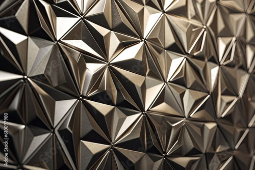 Embossed geometric shapes in metallic shades creating an illusion of depth, generative ai