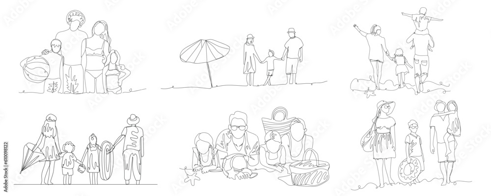 Set of families at sea resort