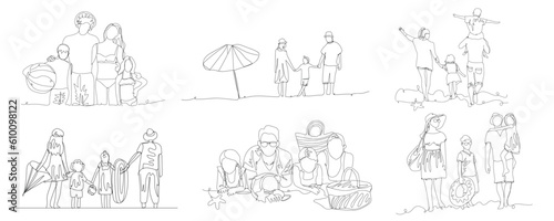 Set of families at sea resort