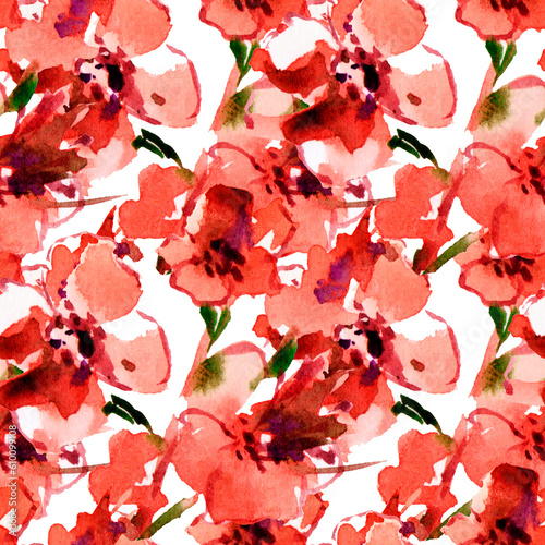 Stylized Poppy flowers illustration, seamless pattern