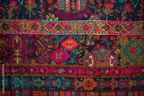 Ethnic Motifs Tapestry captivating tapestry featuring an array of intricate and colorful motifs inspired by traditional ethnic design, generative ai © aicandy