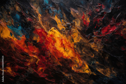 Fiery and Intense Oil Paint Strokes on a Black Background, generative ai
