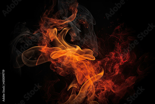 Fiery Smoke Plumes against a Dark Background, generative ai