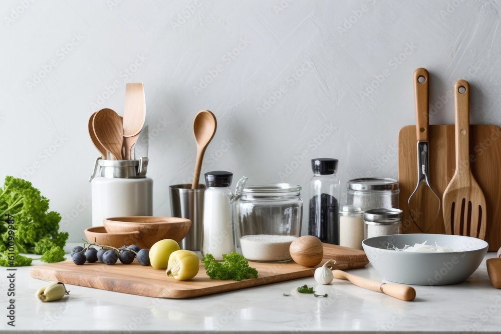 stock photo of Modern kitchen countertop with domestic view Photography AI Generated stock photo of Modern kitchen countertop with domestic view Photography AI Generated