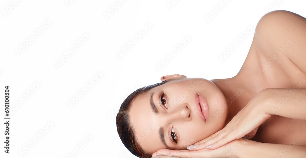 Beauty Spa and Skincare Concept. Beautiful natural young woman with a healthy glow skin Beauty Spa and Skincare Concept. Beautiful natural young woman with a healthy glow skin