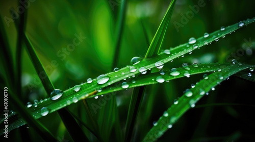 Serene Raindrops on Fresh Green Grass. Generative AI