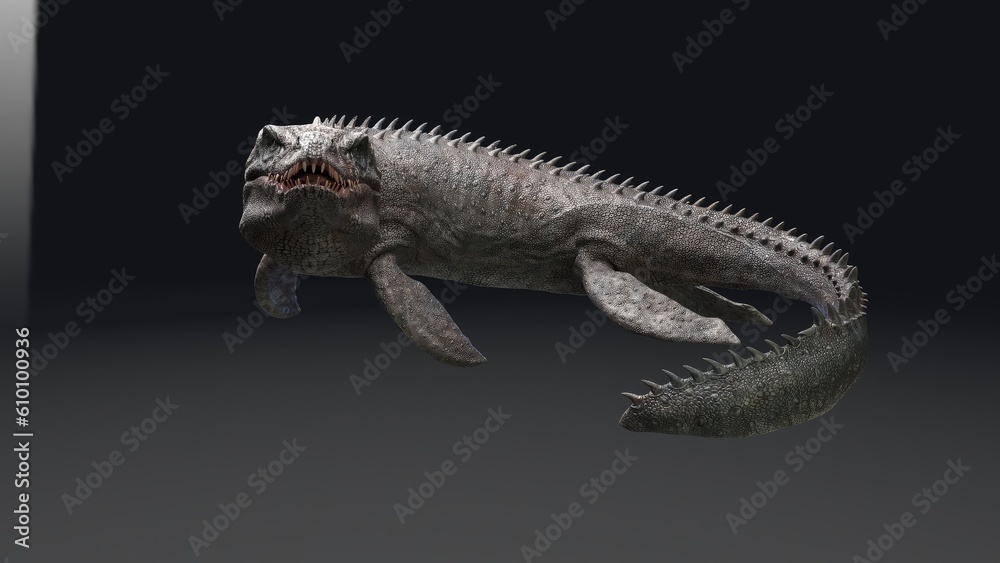 Fototapeta premium Mosasaurus pose render of background. 3d rendering