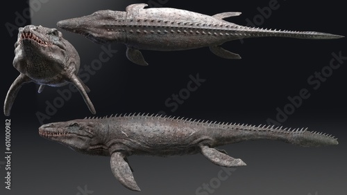 Fotografie Mosasaurus  pose render of background. 3d rendering