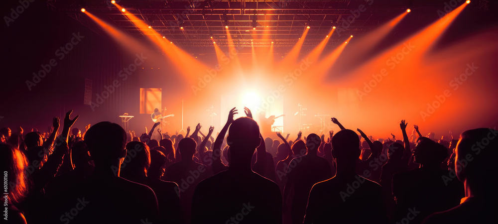 Vibrant Concert Audience Silhouettes. Generative AI