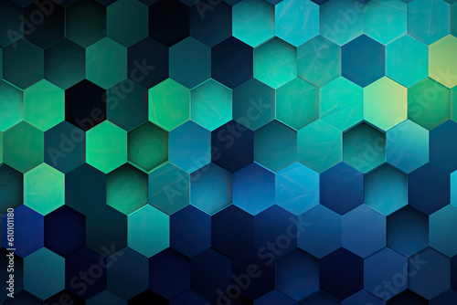 Hexagonal Honeycomb Pattern in Shades of Blue and Green  generative ai