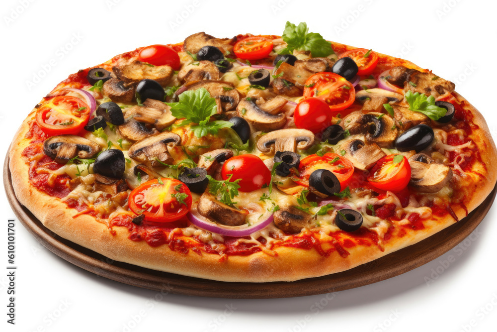 Vibrant Veggie Delight: Pizza with Peppers and Olives. Generative AI