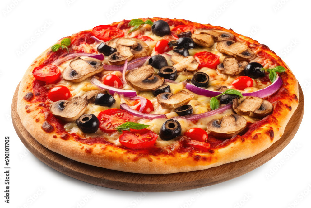 Savory Vegetarian Pizza with Mushrooms and Fresh Ingredients. Generative AI