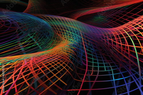 Intersecting lines in vibrant colors creating a distorted grid pattern  generative ai