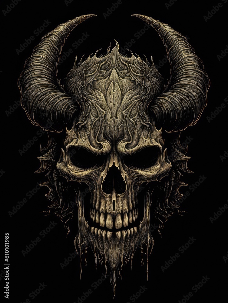 Naklejka premium Demon, skull, evil, hell, illustration. Print for T-shirts. Generative AI.