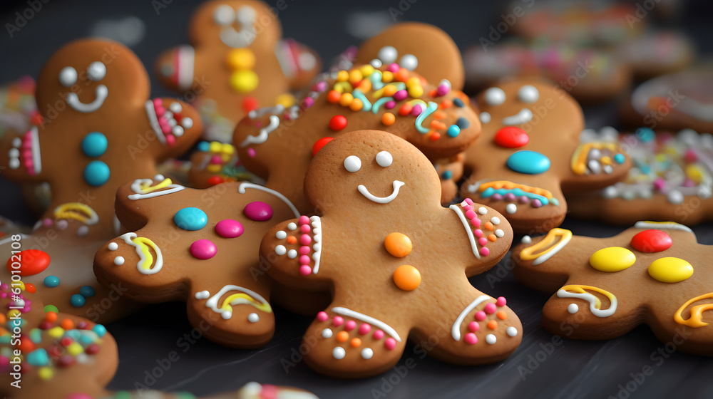 Christmas homemade gingerbread man cookie on wooden table. Christmas Holiday Background. Cute Gingerbread Man Cookies for Christmas.