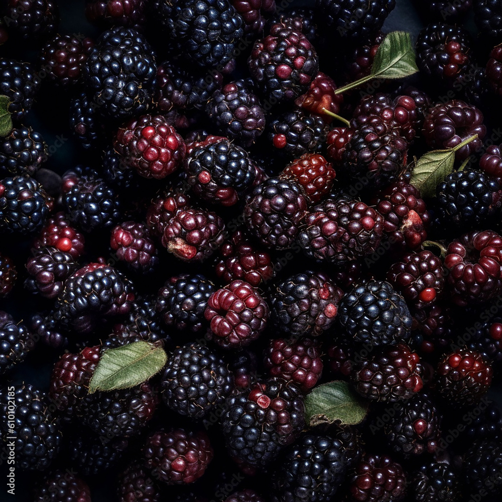 Texture of fresh appetizing tasty blackberries, close-up, a good background for advertising berries, packaging design, healthy food, ai generative Texture of fresh appetizing tasty blackberries, close-up, a good background for advertising berries, packaging design, healthy food, ai generative