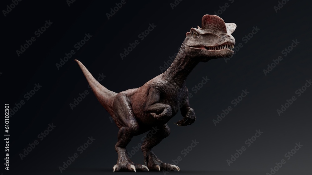 Fototapeta premium Dilophosaurus pose render of background. 3d rendering