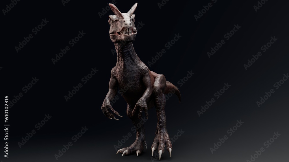 Dilophosaurus pose render of background. 3d rendering Dilophosaurus pose render of background. 3d rendering