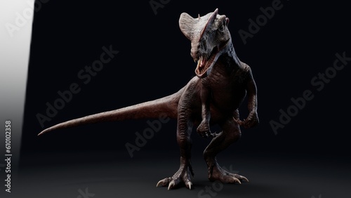 Dilophosaurus pose render of background. 3d rendering © racksuz
