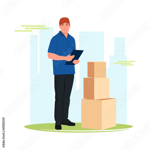 Delivery man carrying cargo. Cargo boxes.
