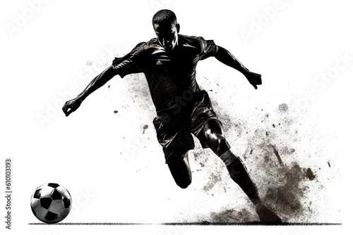 Naklejka silhouette of a soccer player with a ball isolated on a white background.