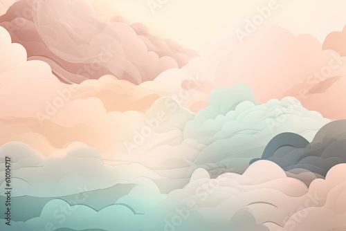 Minimalistic background with transparent overlays of abstract clouds in soft pastel colors  generative ai