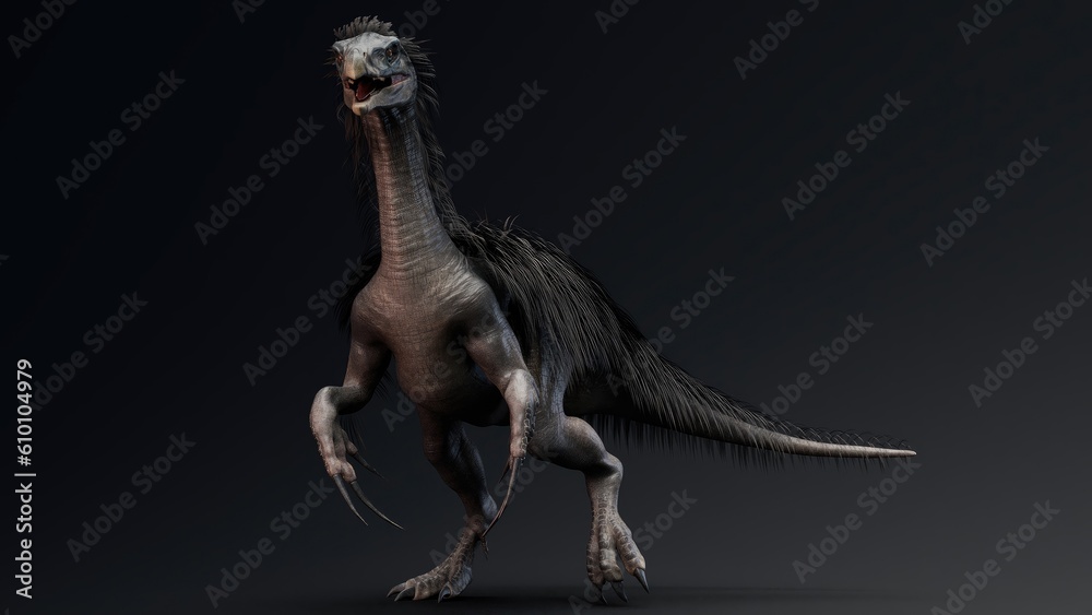 Fototapeta premium Therizinosaurus pose render of background. 3d rendering