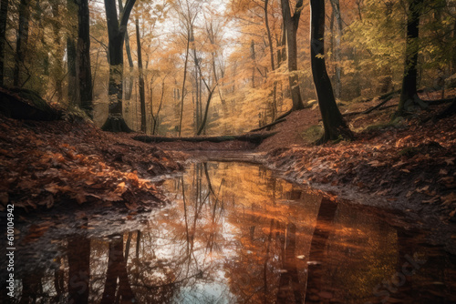 Mirror Reflections of a Rustic Autumn Forest  generative ai
