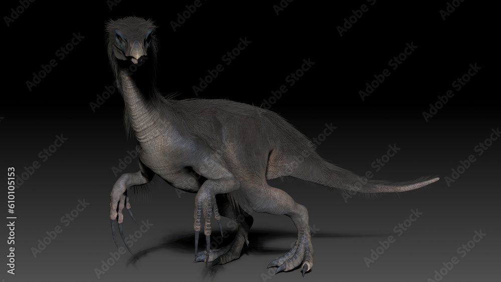 Fototapeta premium Therizinosaurus pose render of background. 3d rendering